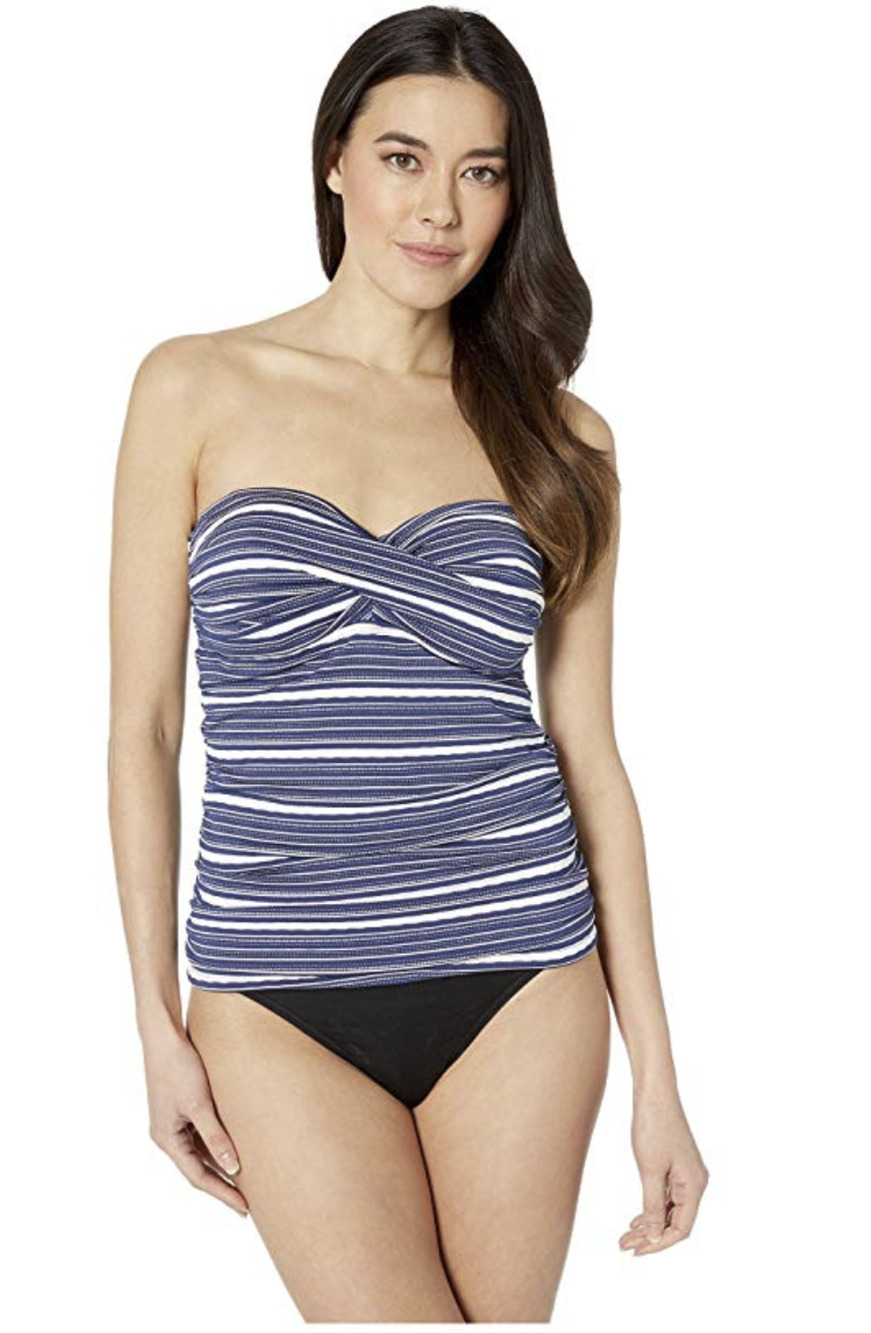 24th & Ocean Women Luxe Gold Stripe Bandeaukini Top Navy Size S